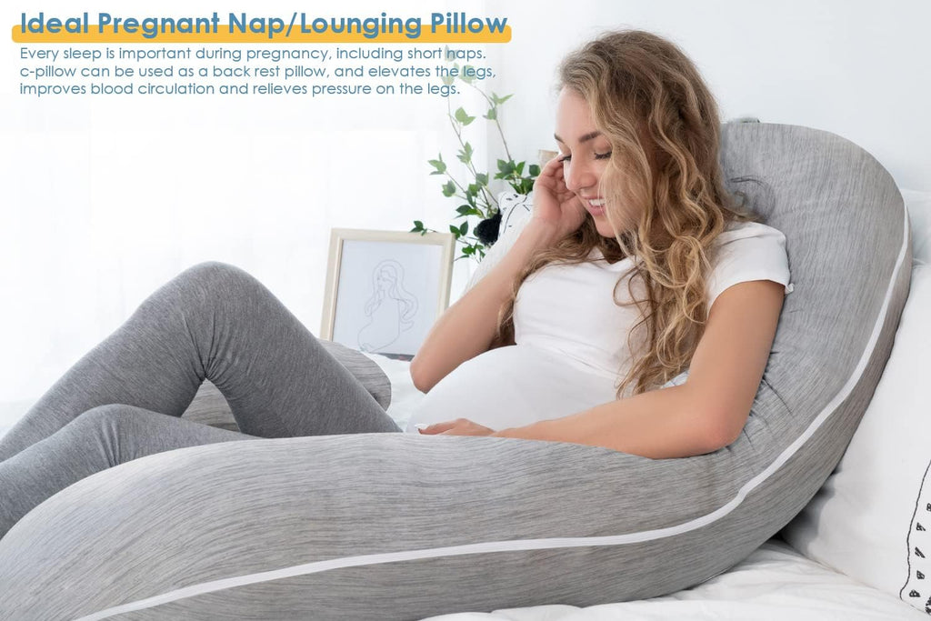 INSEN Cooling Pregnancy Pillow, Maternity Pillow for Pregnant Women, C Shaped for Side Sleeping, Glossy Gray