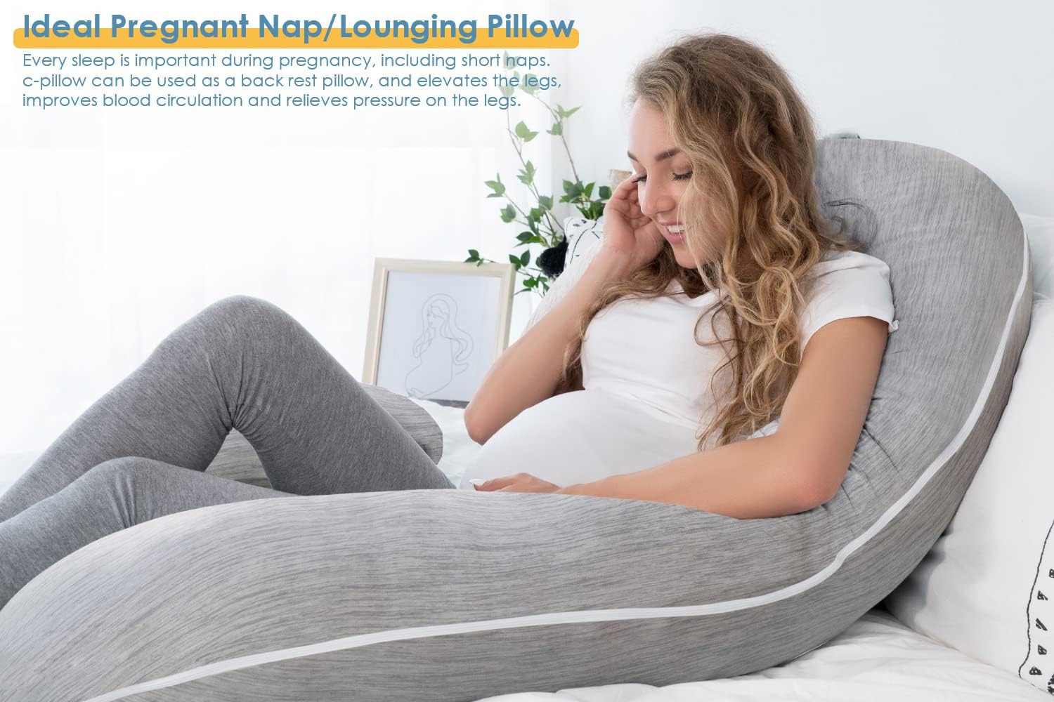 INSEN Cooling Pregnancy Pillow, Maternity Pillow for Pregnant Women, C Shaped for Side Sleeping, Glossy Gray
