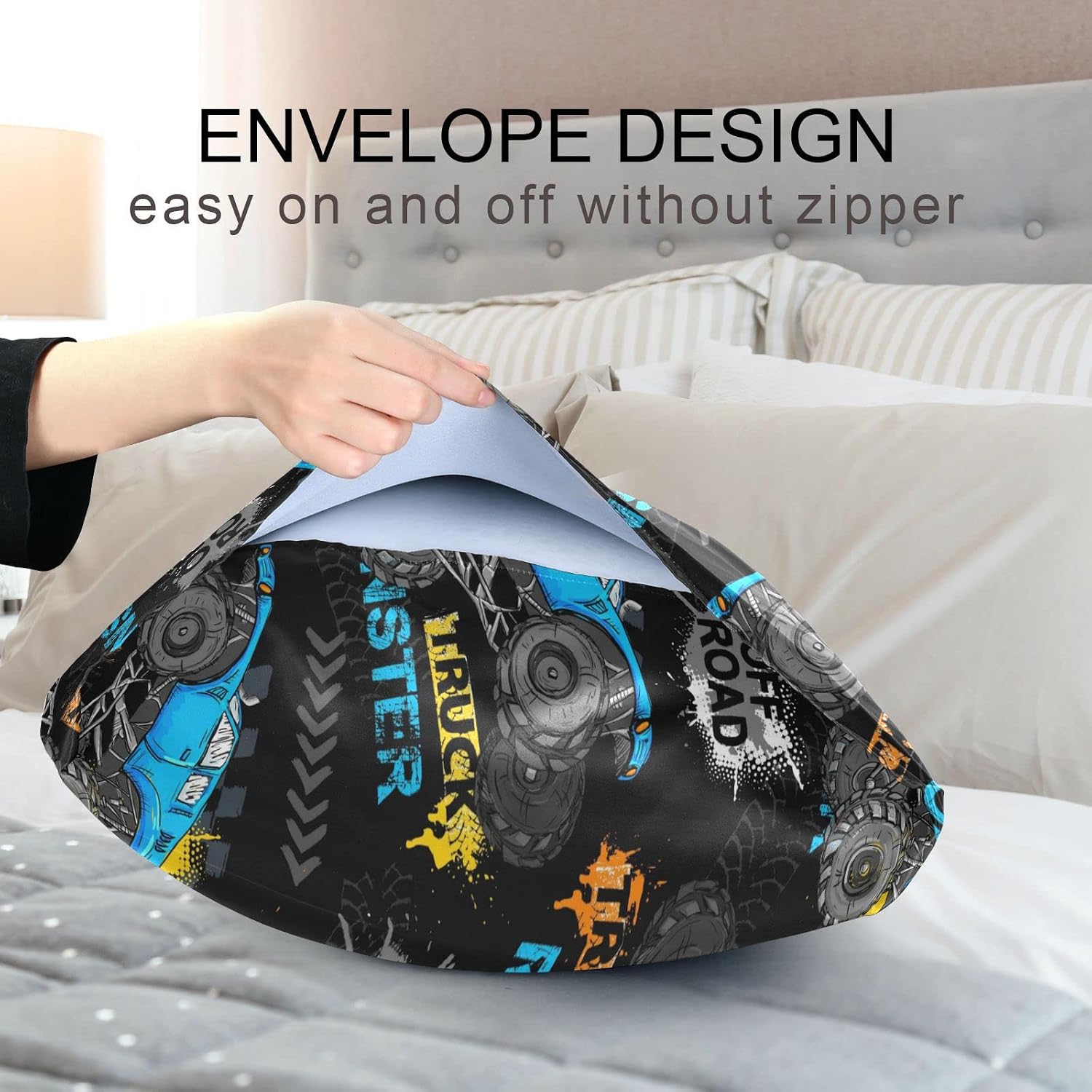 Monster Truck Tires01 Pillow Covers Silk Pillowcase for Hair and Skin Soft Smooth Breathable Cooling Satin Pillowcase Standard Size…
