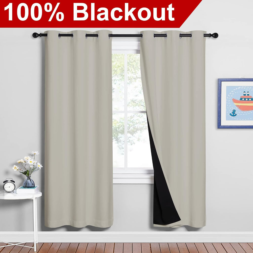 Nicetown 100% Blackout Window Curtain Panels, Full Light Blocking Drapes with Black Liner for Nursery, 72-inch Drop Thermal Insulated Drape…