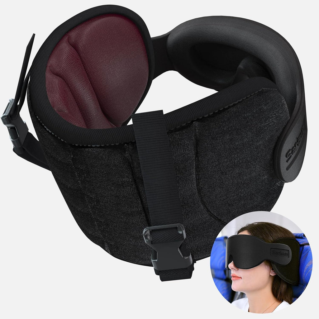 SARISUN Travel Pillows for Airplanes, Airplane Pillow for Long Flight, Airplane Head Strap with Sleep Eye Mask, 360° Support Headrest for…