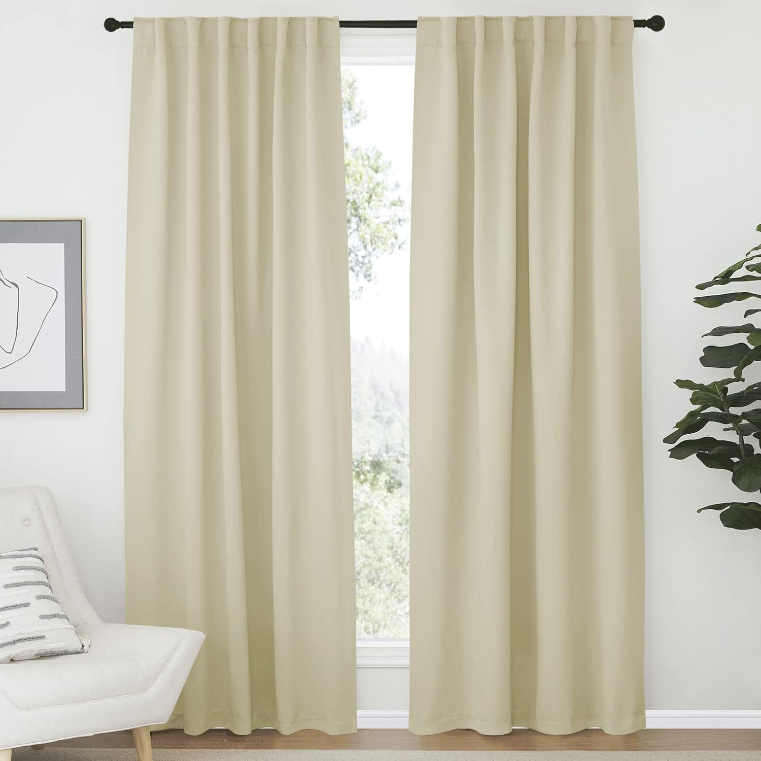 Nicetown Living Room Room Darkening Curtains, Soft and Smooth Fabric Draperies and Panels, Privacy Energy Smart Curtains for Patio Door (Be…
