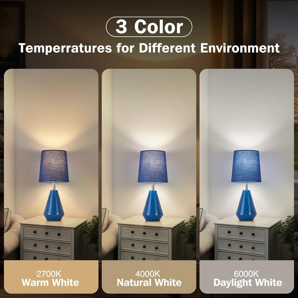 Small Bedside Table Lamp for Bedroom-Reading Desk Lamp Set of 2, with 3 Color Temperatures,15.5" Nightstand Ceramic Lamp with Fabric Shade…