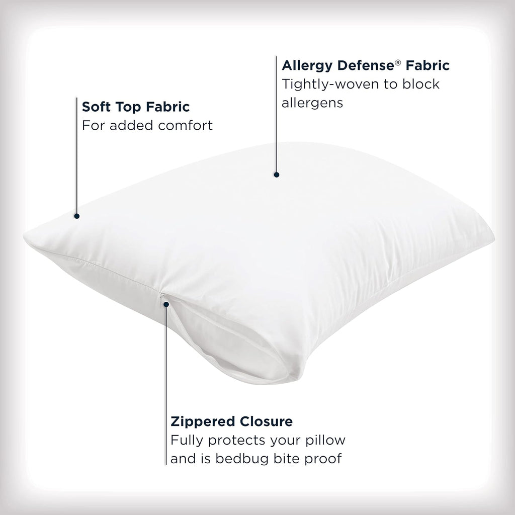 Set of 4 Standard/Queen AllerEase Pillow Protectors - Moisture Wicking, Advanced Allergy Protection - Premium Polyester, Zippered Protectors