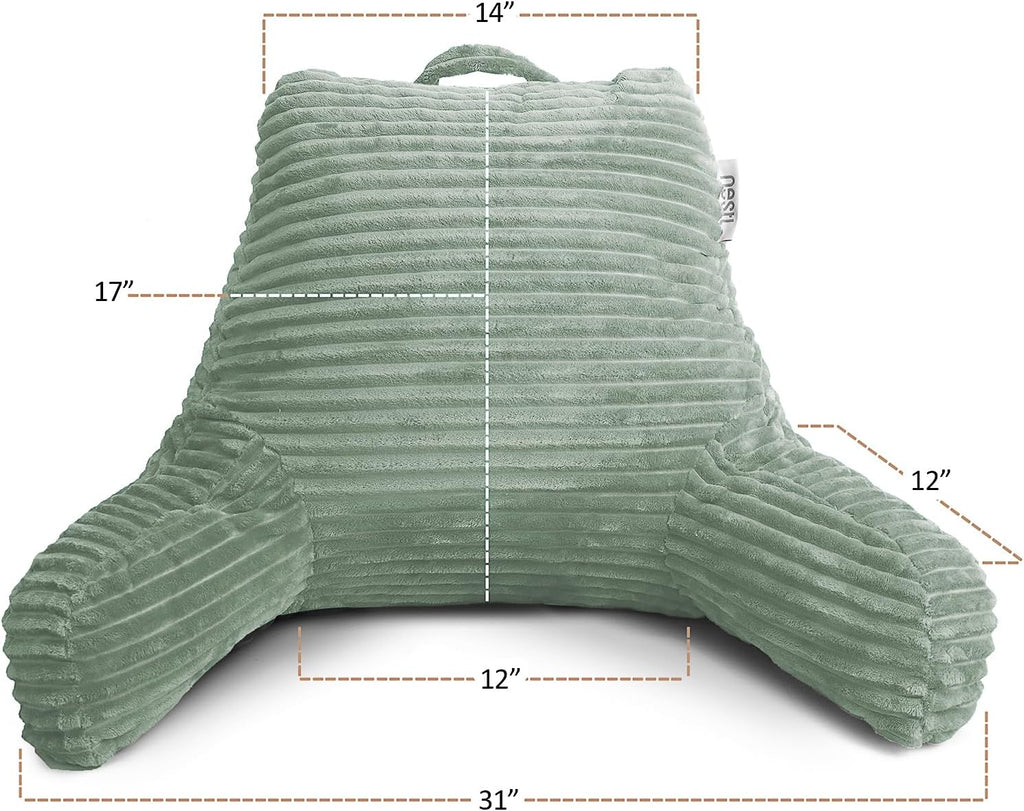 Nestl Reading Pillow with Shredded Memory Foam, Luxe Cut Plush Back Pillow for Sitting Up in Bed, Back and Arms Adjustable Support for…