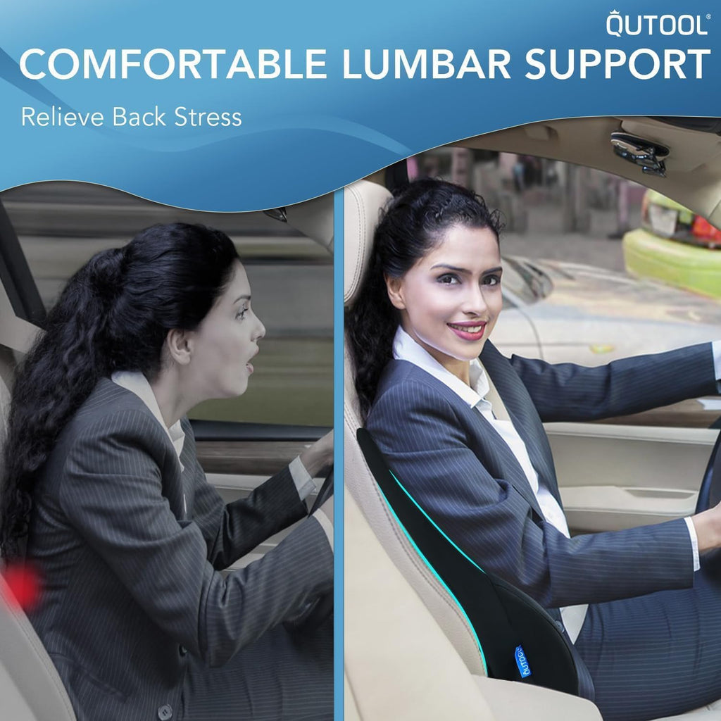 Qutool Lumbar Support Pillow for Car, Truck Accessories Travel Essentials, Memory Foam Back Cushion for Driving Seat, Back, Washable Cover,…