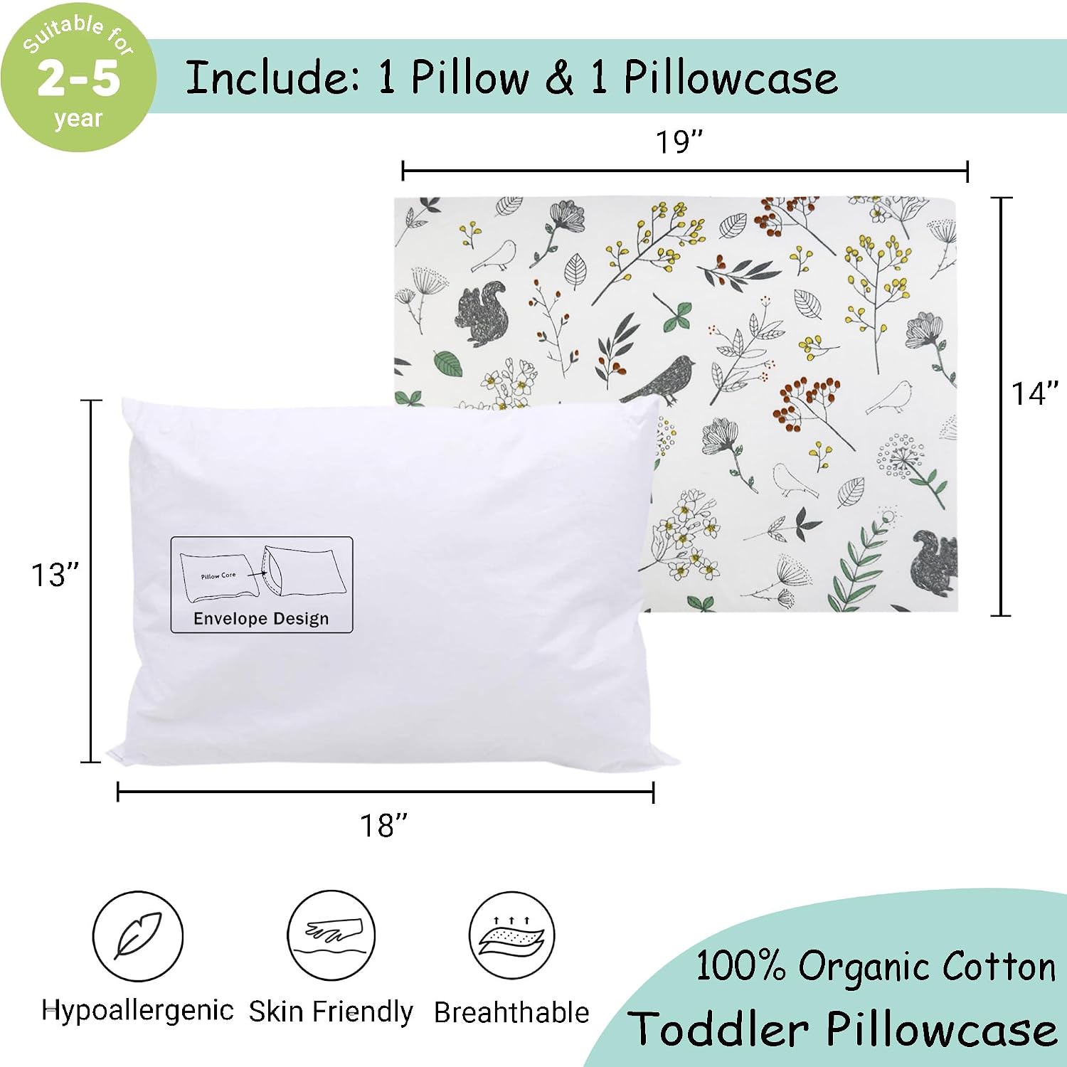 ZPECC-ABrandThatHasBeenFocusedOnBeddingFor20Years ZPECC Toddler Pillow with Pillowcase - 13x18 Organic Cotton Hypoallergenic Kids Pillow, B…