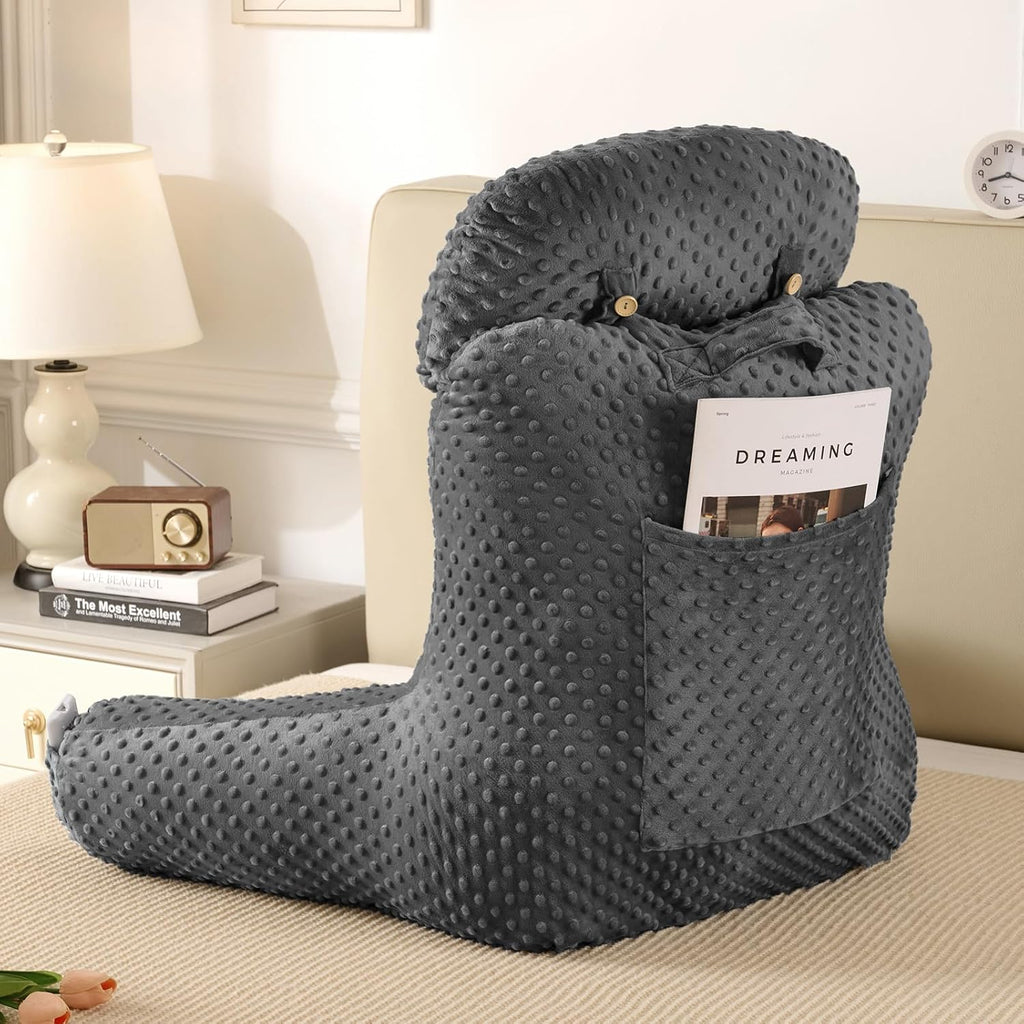 Reading Pillow for Sitting in Bed Couch Adult, Back Pillow for Bed Sitting Up, Back-Rest Support Cushion with Pockets and Arms, Watching…