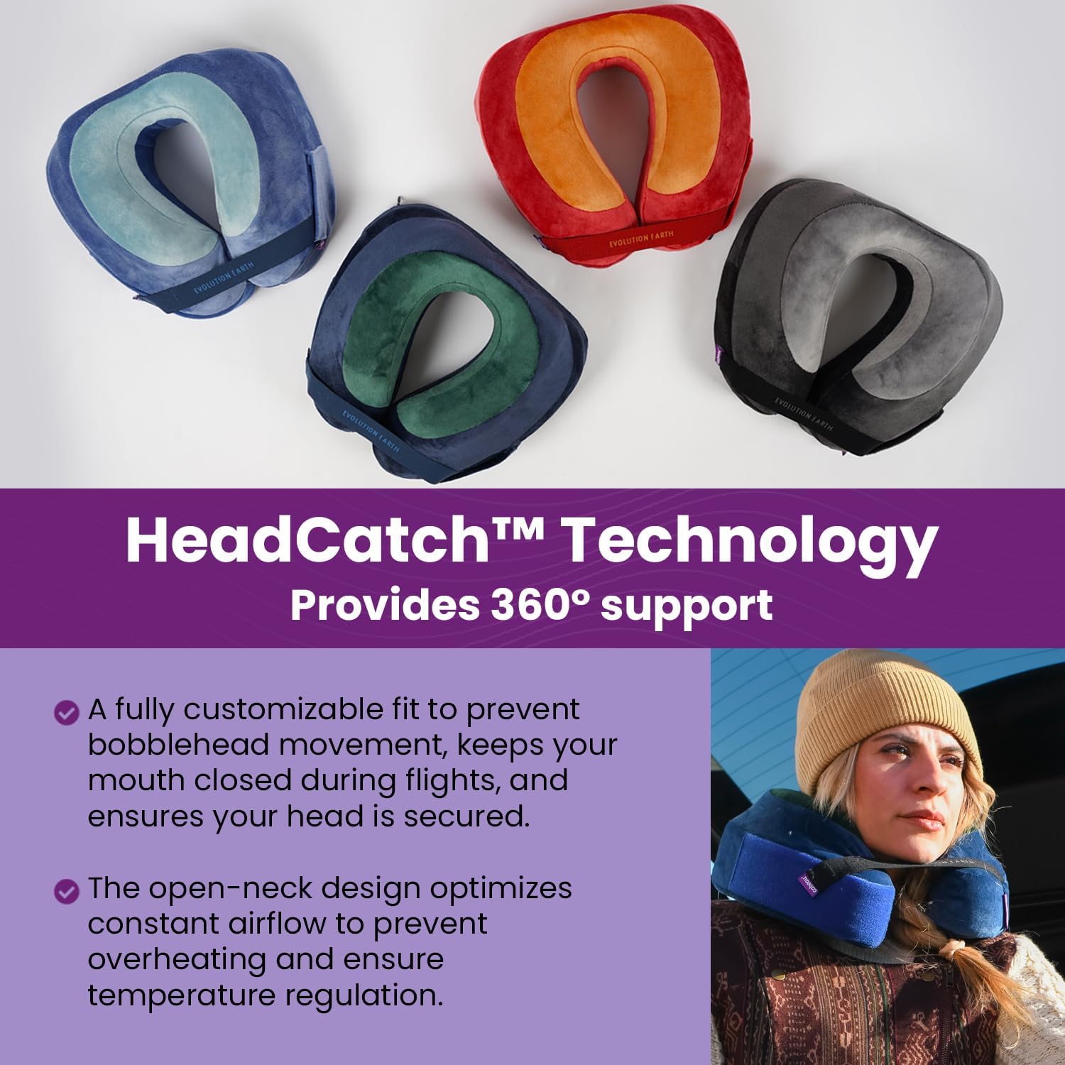 Cabeau Neck Pillow for Travel – Evolution Earth – 360° Head, Neck and Chin Support for Sleeping – Sustainable Memory Foam (Terra) plastic G…