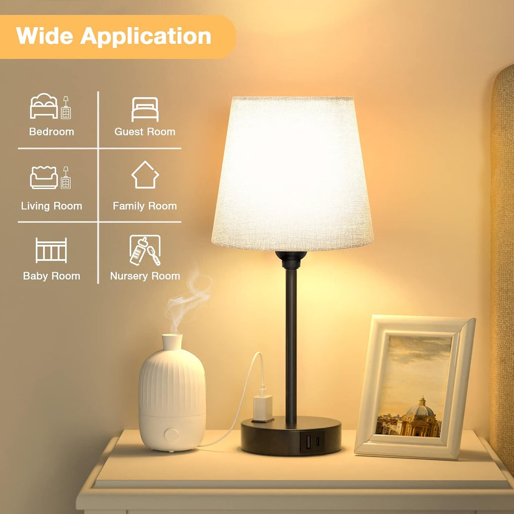 Grey Bedside Lamps for bedrooms Set of 2 - Nightstand Bedroom Lamp with USB C Port and AC Outlet Charging, 3 Way Dimmable Touch Control…