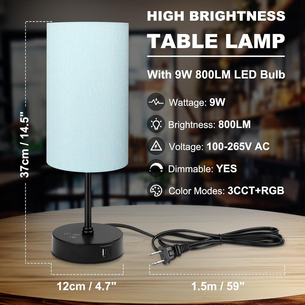 Unicozin Table Lamp for Bedroom, 3 Color Temperatures, 7 RGB Colors, Adjustable Brightness, Dual USB Charging Ports, Ambience Nightstand…