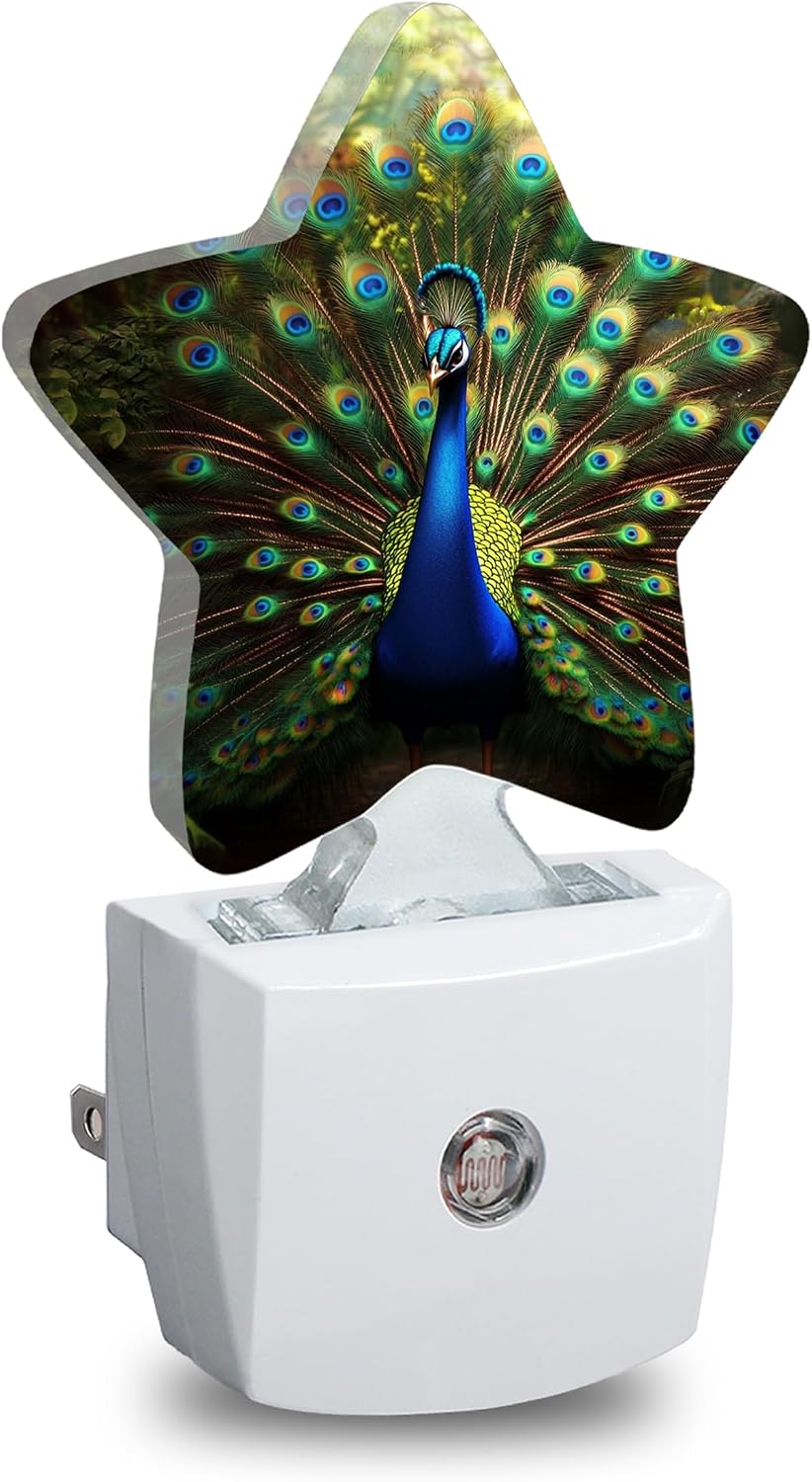 Peacock Plug in Star Night Light, Night Light with Sensor for Kids Nursery Bedroom, Decorative Soft Glow Lamp for Hallway Bathroom…