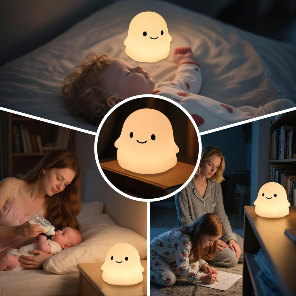 Rytinazzz Halloween Ghost Night Light, 50-Hour Battery & Pat Control, Cute Squishy Lamp for Kids Room Decor, USB Rechargeable with Timer…