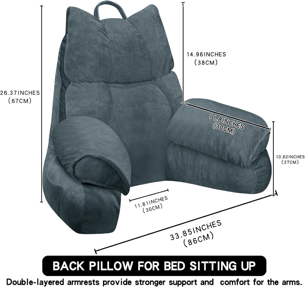 RRPAHWTV Reading Pillow for Bed with High Arm Rests, Back Support Pillow for Sitting Up in Bed with Shredded Memory Foam for Reading, TV…