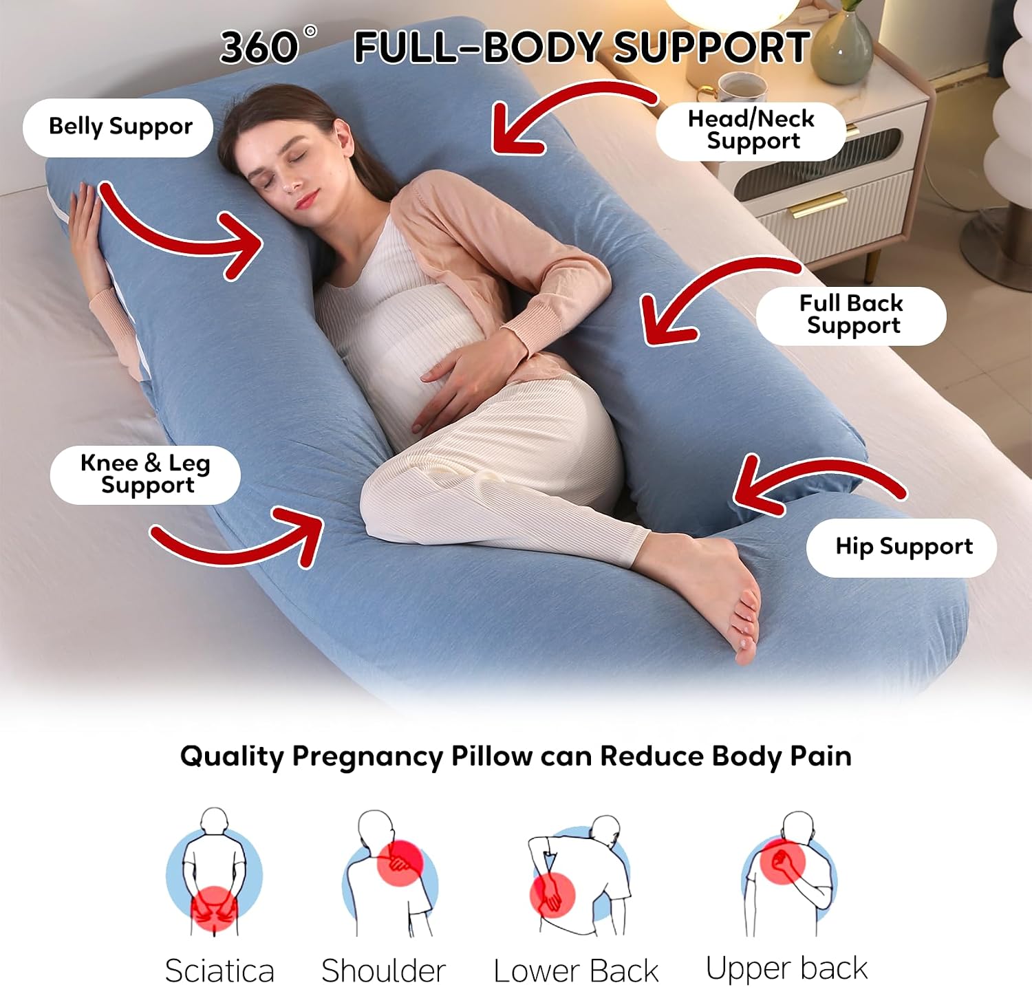 U-Shaped Pregnancy Pillow for Sleeping, Full Body Support for Back, HIPS & Belly - 65 Inch Maternity Pillow with Machine Washable Cover |…