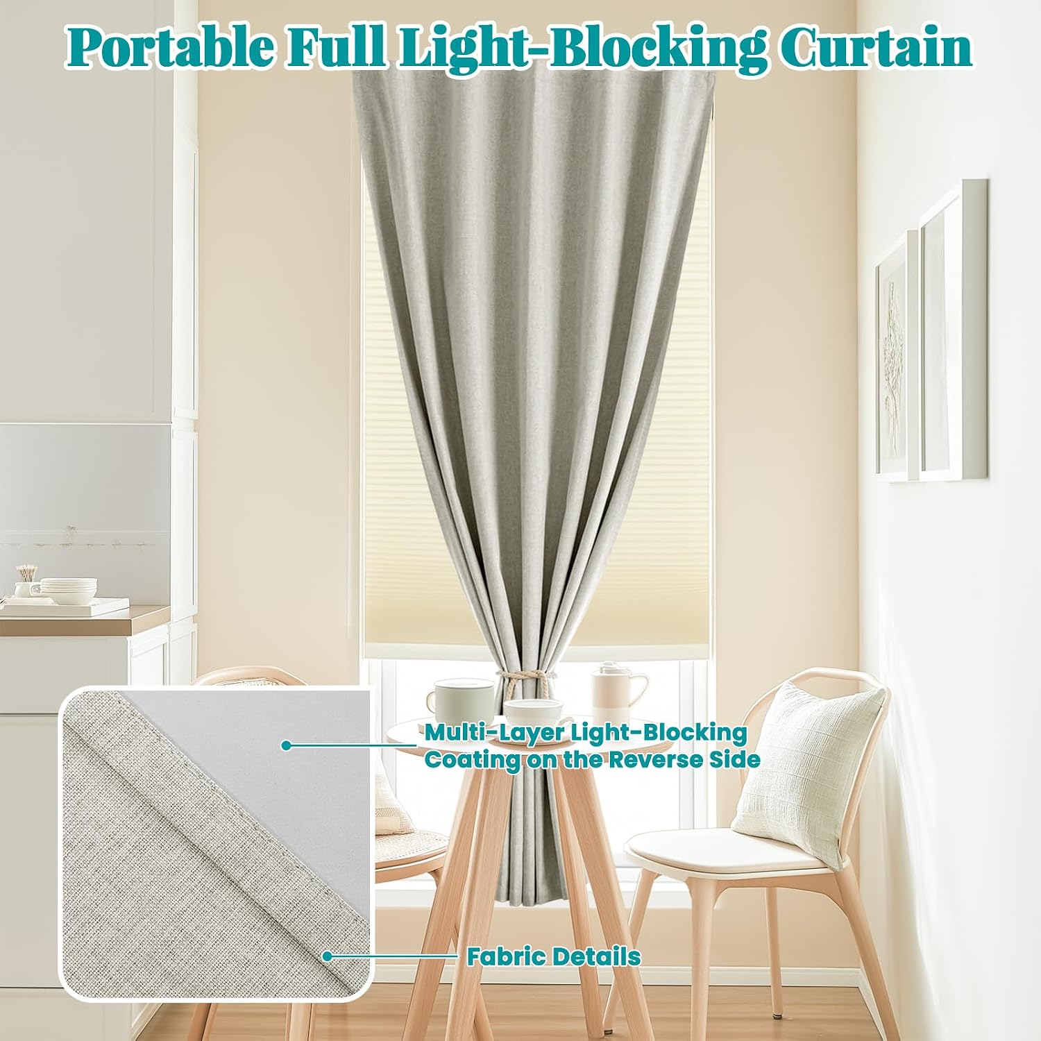 100% Blackout Self Adhesive Portable Curtains for Bedroom Easy to Install Window Thermal Lnsulated Kitchen Room Darkening Small Window…