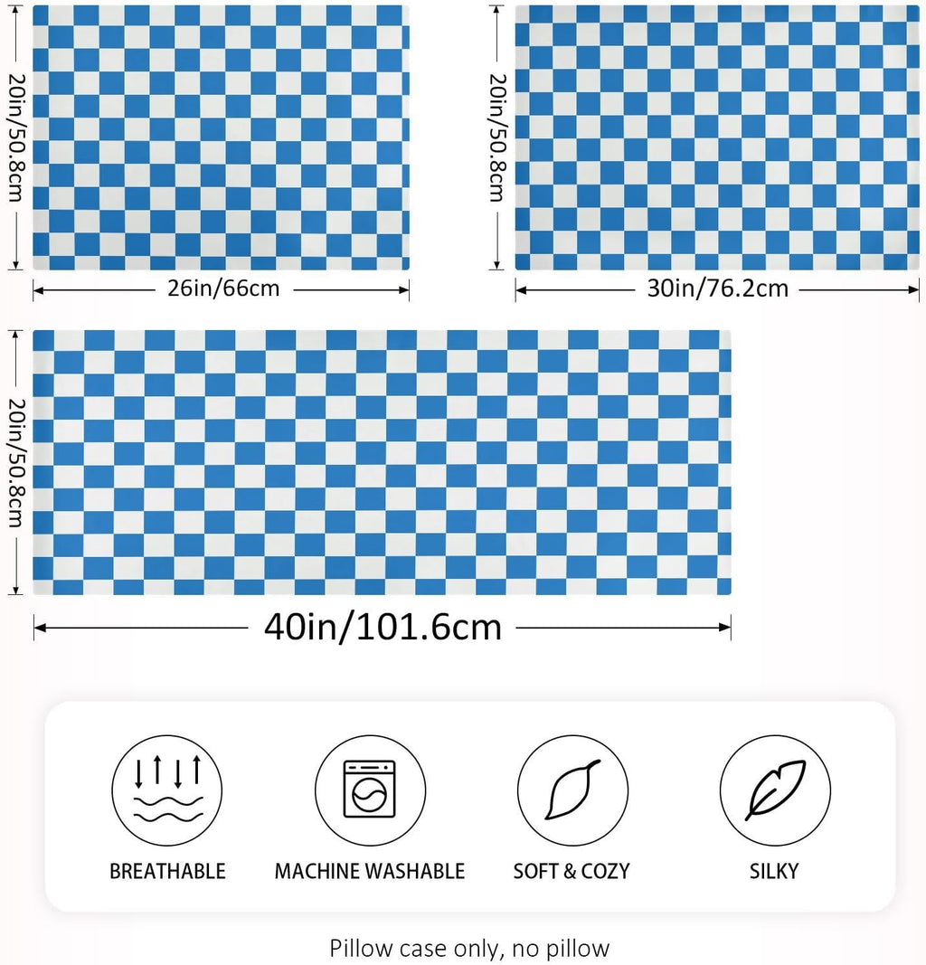 Checkerboard White Blue Plaid Print Pillow Covers Silk Pillowcase for Hair and Skin Soft Breathable Cooling Satin Pillowcase Standard…