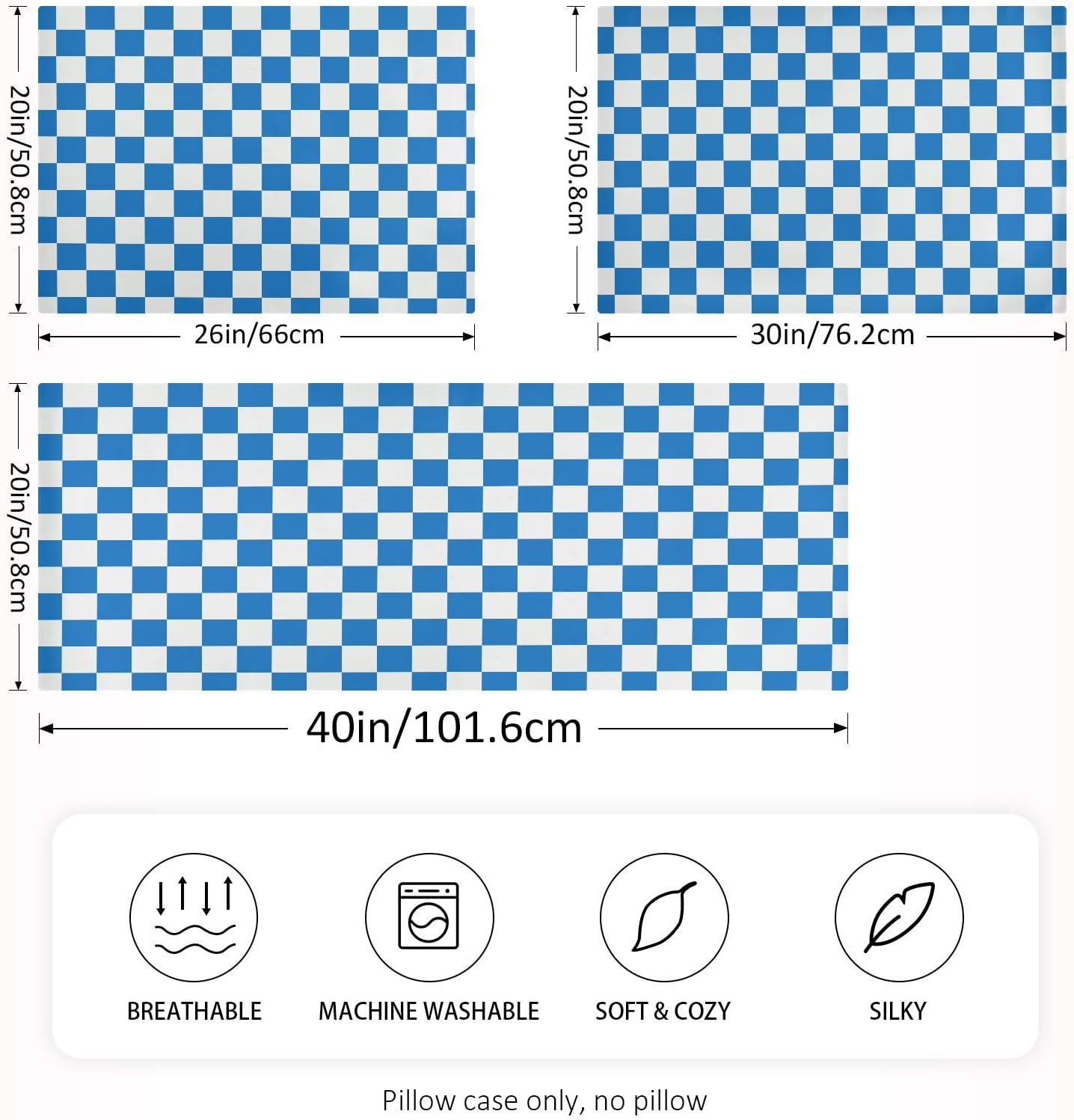Checkerboard White Blue Plaid Print Pillow Covers Silk Pillowcase for Hair and Skin Breathable Soft Satin Pillowcase Queen Size Pillow…