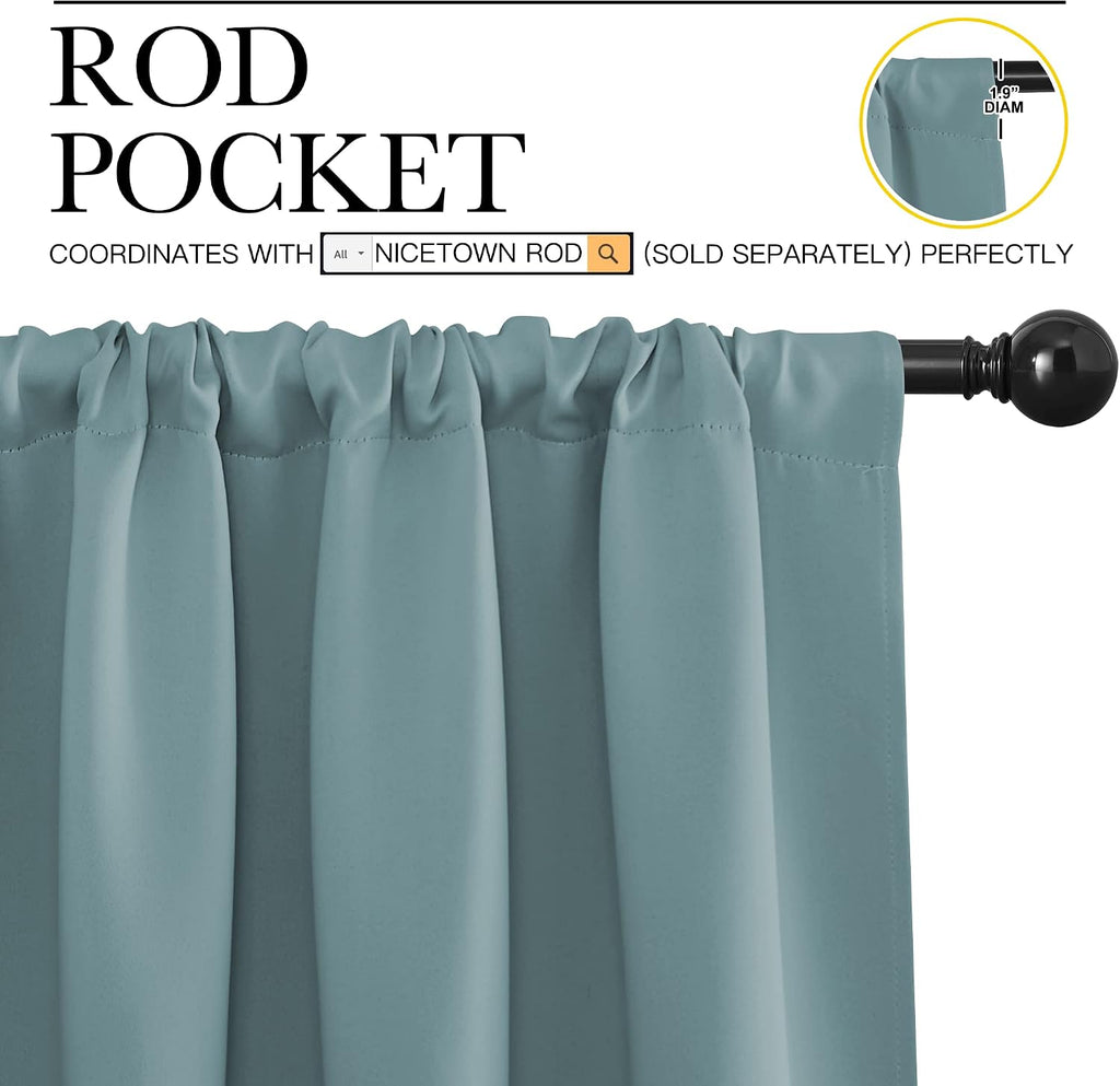 NICETOWN Greyish Blue Blackout Curtains Panels for Window, Thermal Insulated Rod Pocket Blackout Drapes/Draperies for Living Room (2…