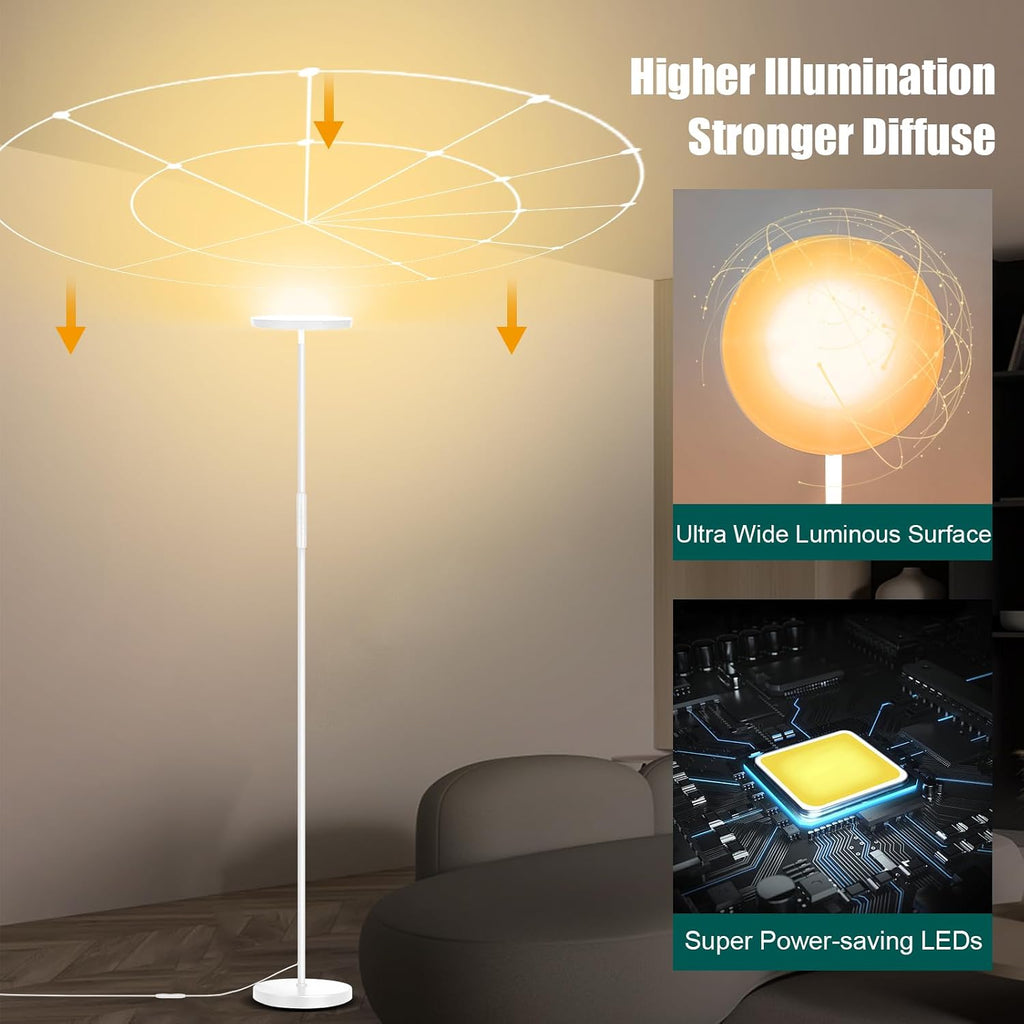 Mukuxin Floor Lamp, Upgraded 40W 4000LM Super Bright Torchiere LED Floor Lamps for Living Room, Stepless Dimmable Color Temperature 2700K-6…