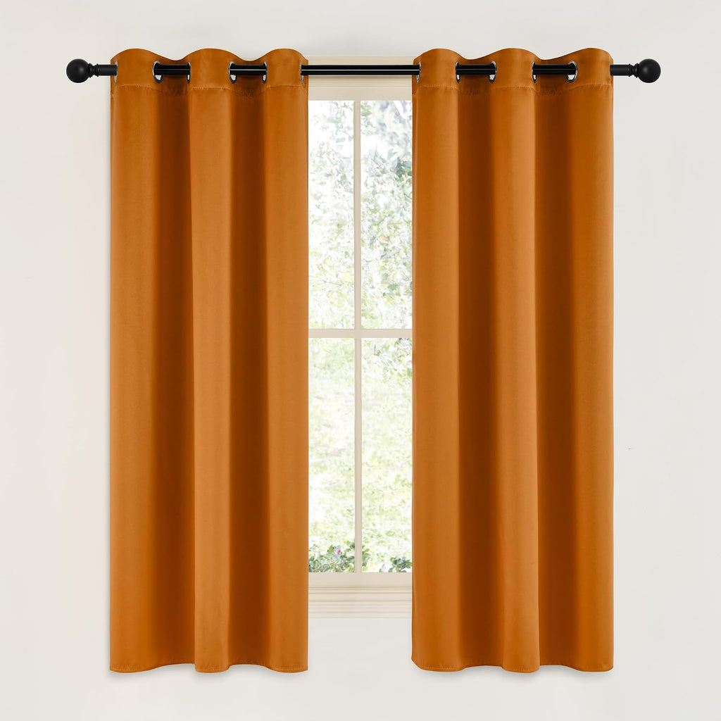 NICETOWN Room Darkening Cafe Satin Curtains for Small Windows, 42" Wide by 63" Long, 2 Panels, Orange, Grommet Privacy Faux Silk Blackout…