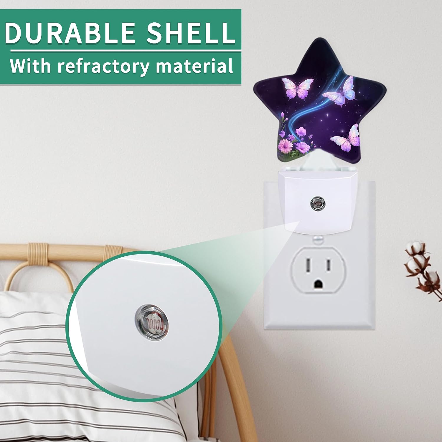Butterflies Star Night Light Plug in, Decorative Night Light for Kids Room Nursery Bedroom, Soft Glow Sensor Lamp for Hallway Bathroom…