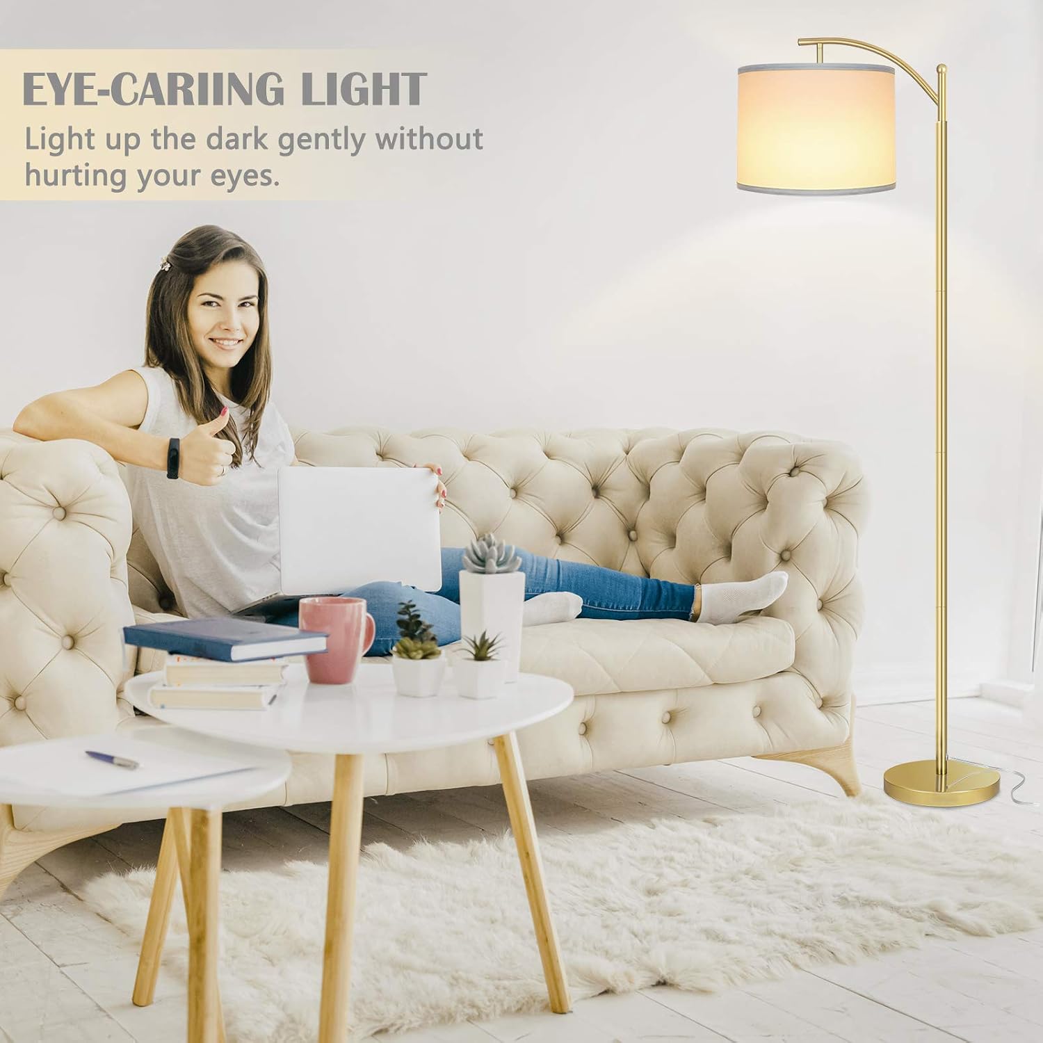 Floor Lamp for Living Room with 3 Color Temperatures LED Bulb, Standing Lamp Tall Industrial Floor Lamp Reading for Bedroom, Office (9W…