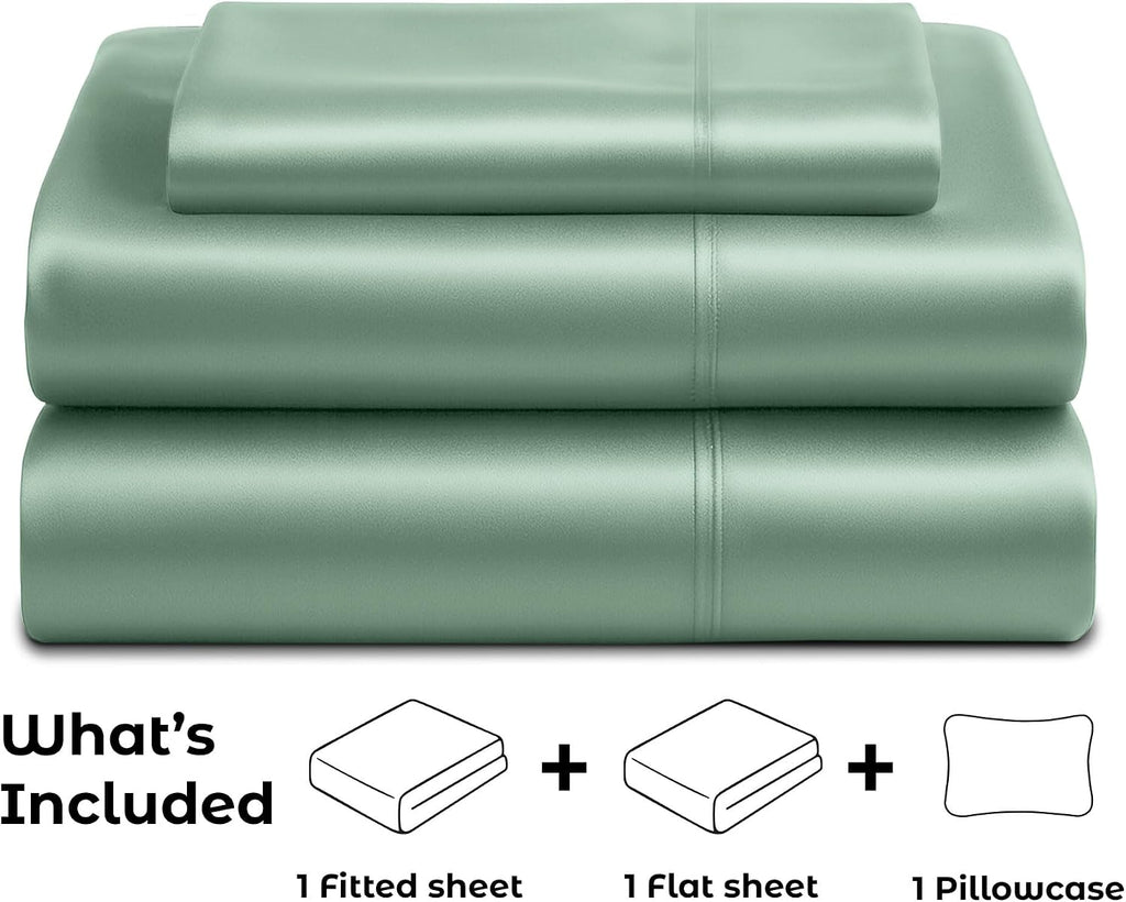PureBedding Pure Bedding Satin Sheets Twin [3-Piece, Champagne Green] Hotel Luxury Silky Bed Sheets - Extra Soft 1800 Microfiber Sheet Set,…