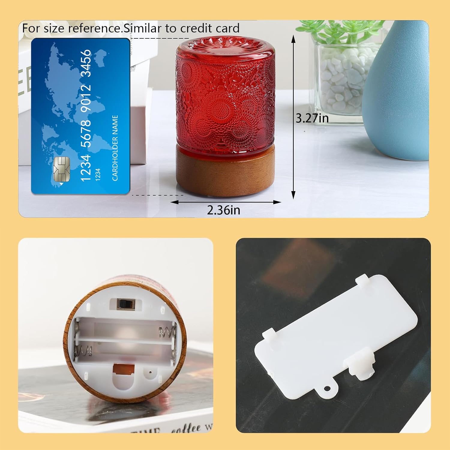 Mini Soft Warm Light Lamp Battery Operated Portable Night Light with Timer, Small Glass Vintage Dim Sleep Nightlights, Battery Powered…