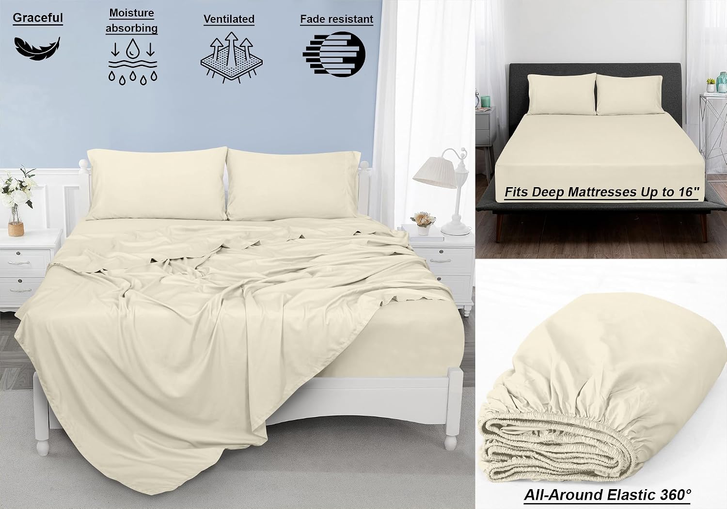 Royalelinens ROYALE LINENS 300 Thread Count 100% Long Staple Combed Cotton Sheet Set - 4 Piece King Bed Sheets - 1 Fitted, 1 Flat & 2 Pillo…