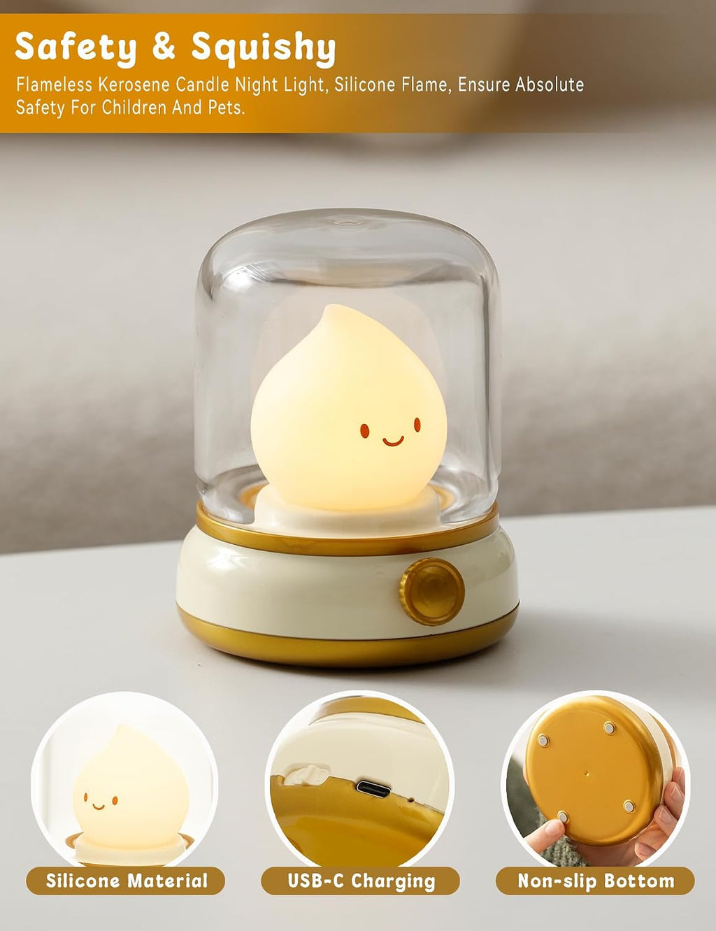 WANIDEA Flameless Candles Lamp, Led Candles, Cute Kerosene Lamp, Silicone Flame Amber Light, Adjustable Dimmable Rechargeable Night Light…