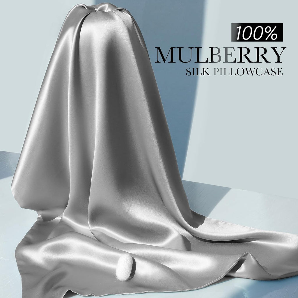 Jjimoo 100% Mulberry Silk Pillowcase for Hair and Skin, 22 Momme Pure Natural Silk Pillow Case Both Sided with Zipper, Pillow Cover for Wom…