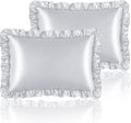 HommxJF Silky Satin Ruffled Pillow Cases for Hair and Skin, Light Gray Silk Pillowcases Standard Set of 2 with Envelope Closure Princess Roo…