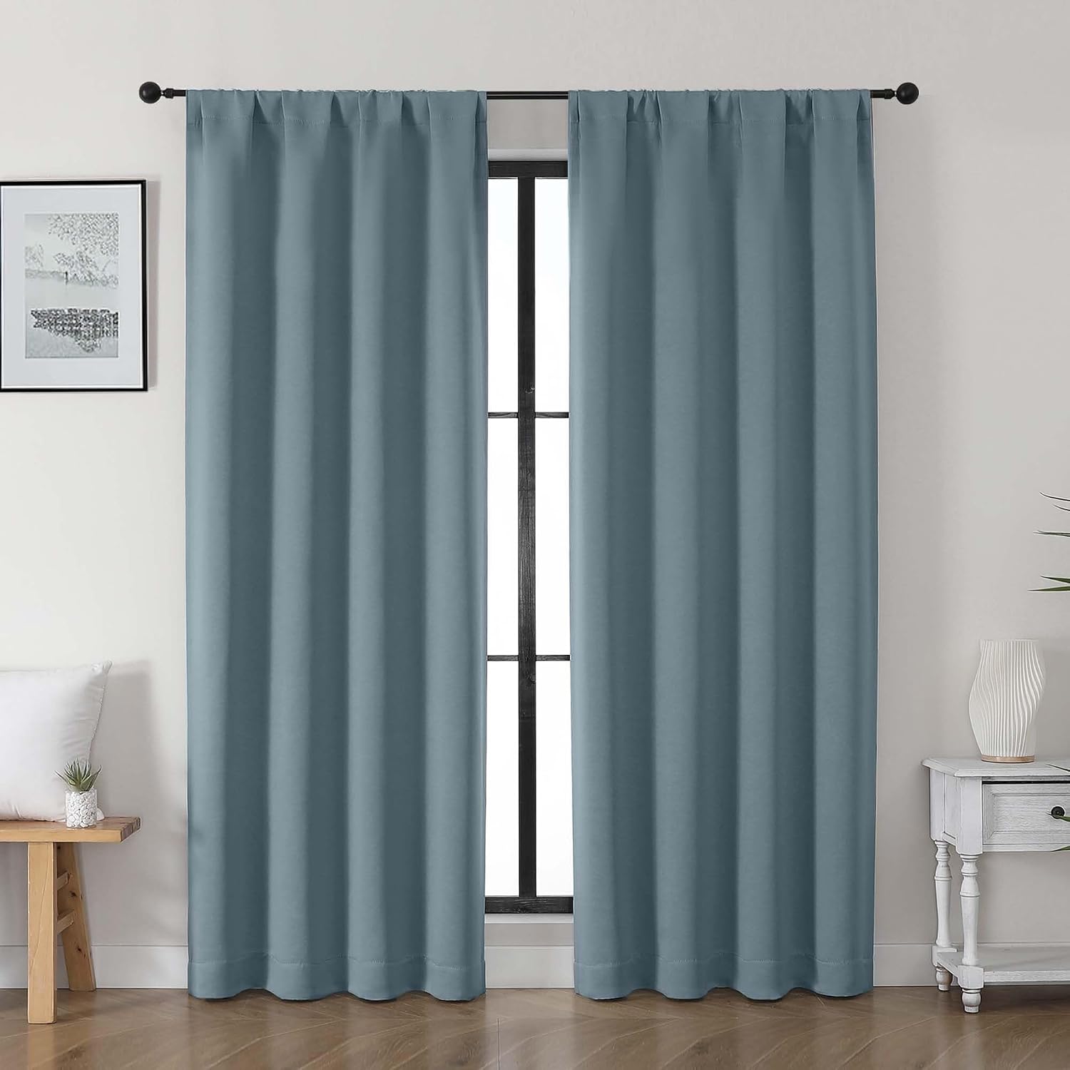 Gwine Stone Blue Blackout Curtains for Living Room 72 inches Long, Noise Reducing Room Darkening Window Treatment Curtains for Bedroom…