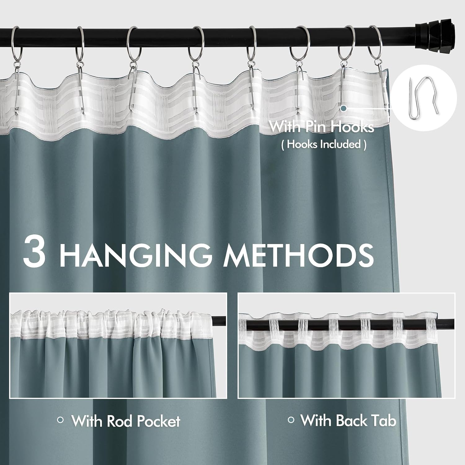 Miulee Greyish Blue Back Tab Blackout Curtains 120 Inch Long 2 Panels Set for Bedroom, Rod Pocket/Pinch Pleated Extra Long Thermal Insulate…