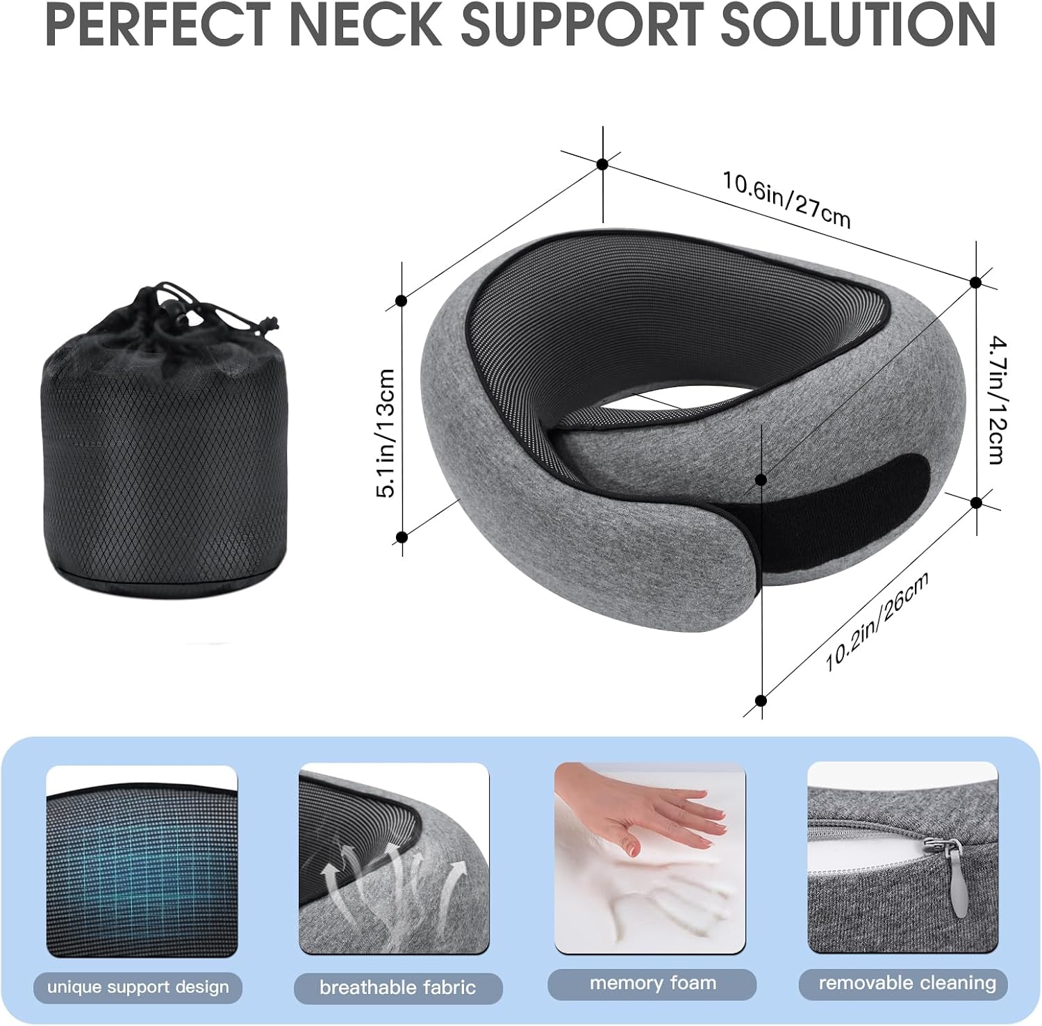 Neck Travel Pillows for Airplanes Memory Foam Neck Comfort Pillow Compact Ergonomic Design Sleeping Essentials for Long Flights Car Rides…