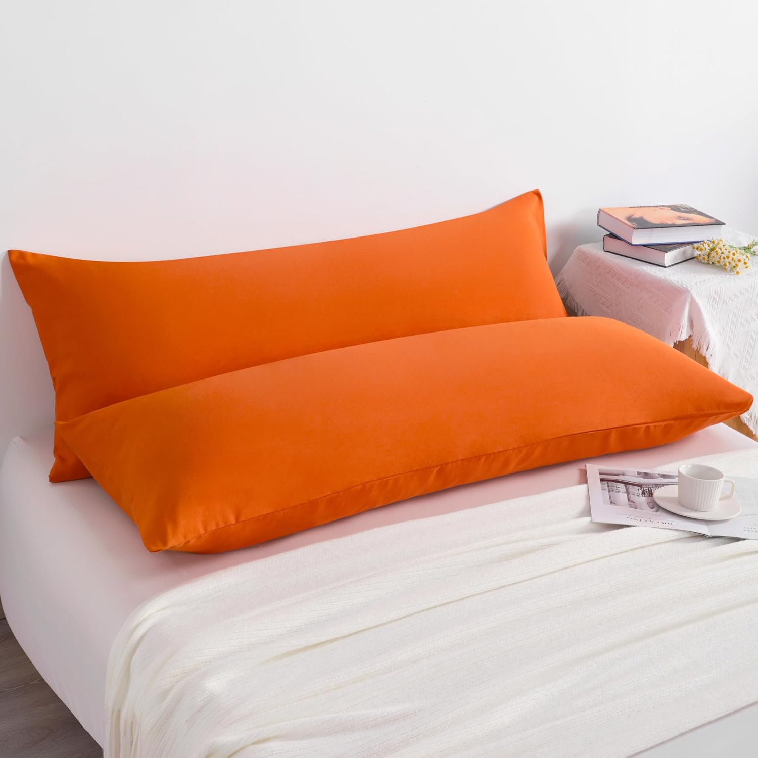 Ntbay Body Pillow Cases Set of 2, 2 Pack Brushed Microfiber 20x54 Pillow Cases, Soft, Wrinkle, Fade, Stain Resistant Orange Pillow Cases wi…