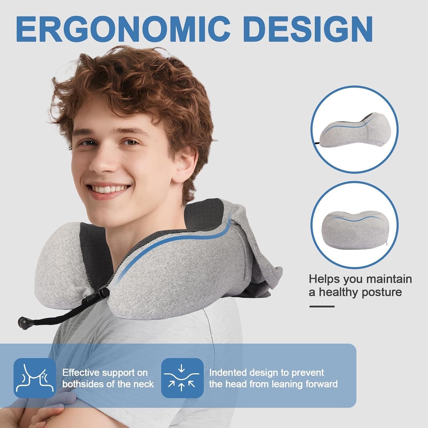 Travel Neck Pillow with 100% Light-Blocking Hood – Ergonomic Memory Foam Support Pillow for Airplane, Long Flights, Road Trips, Office…