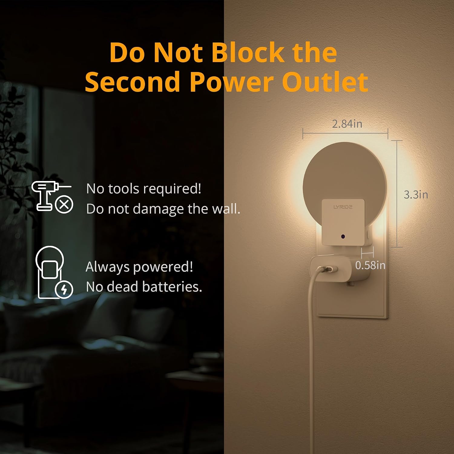 Lyridz Plug in LED Backlit Night Light with Auto Dusk to Dawn Sensor, 1-50 LM Dimmable Warm White Nightlight Indoor for Bedroom…