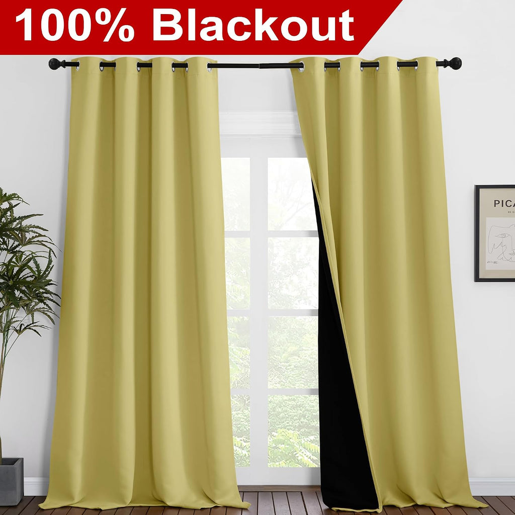 Nicetown 100% Blackout Blinds, Laundry Room Decor Window Treatment Curtains for Large Patio Sliding Door, Thermal Insulated Paler Yellow Cu…