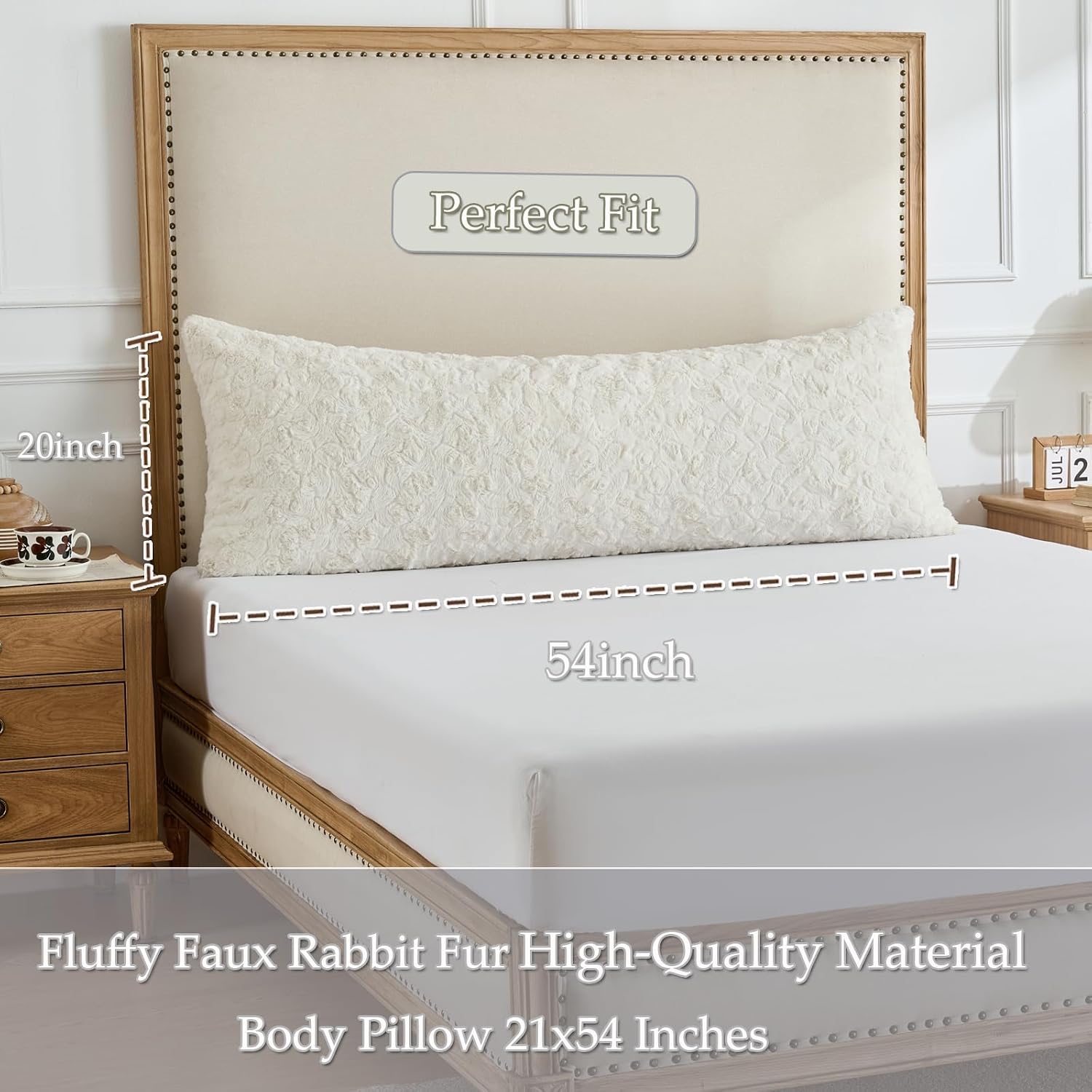 HKMR Fluffy Faux Rabbit Fur Body Pillow, Memory Foam Pregnancy Pillow for Side Sleep Body Pillow,20x54 Long Pillow for Adults-Beige 2…