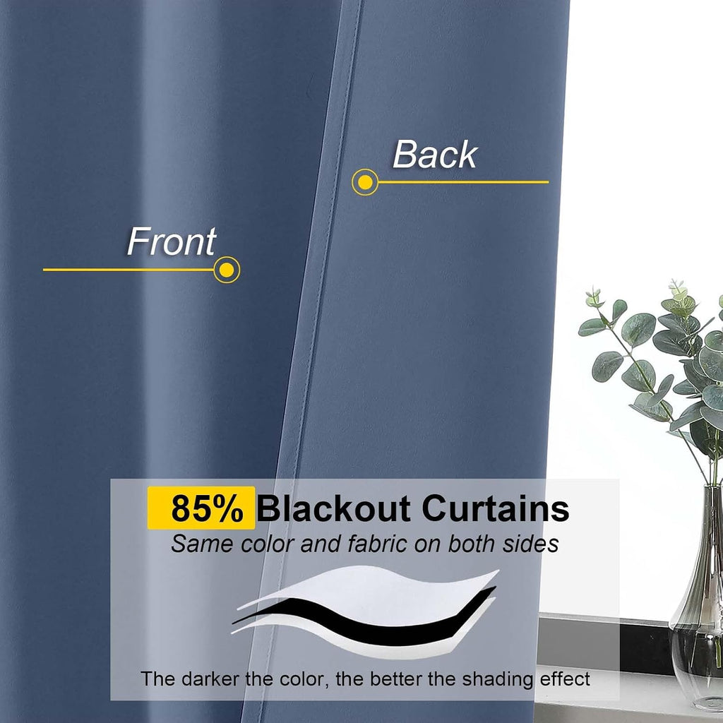 WelvetBLK Denim Room Darkening Curtains for Bedroom Living Room 45 Inch Length 2 Panels Set, Soft Solid Thermal Insulated Rod Pocket Short…