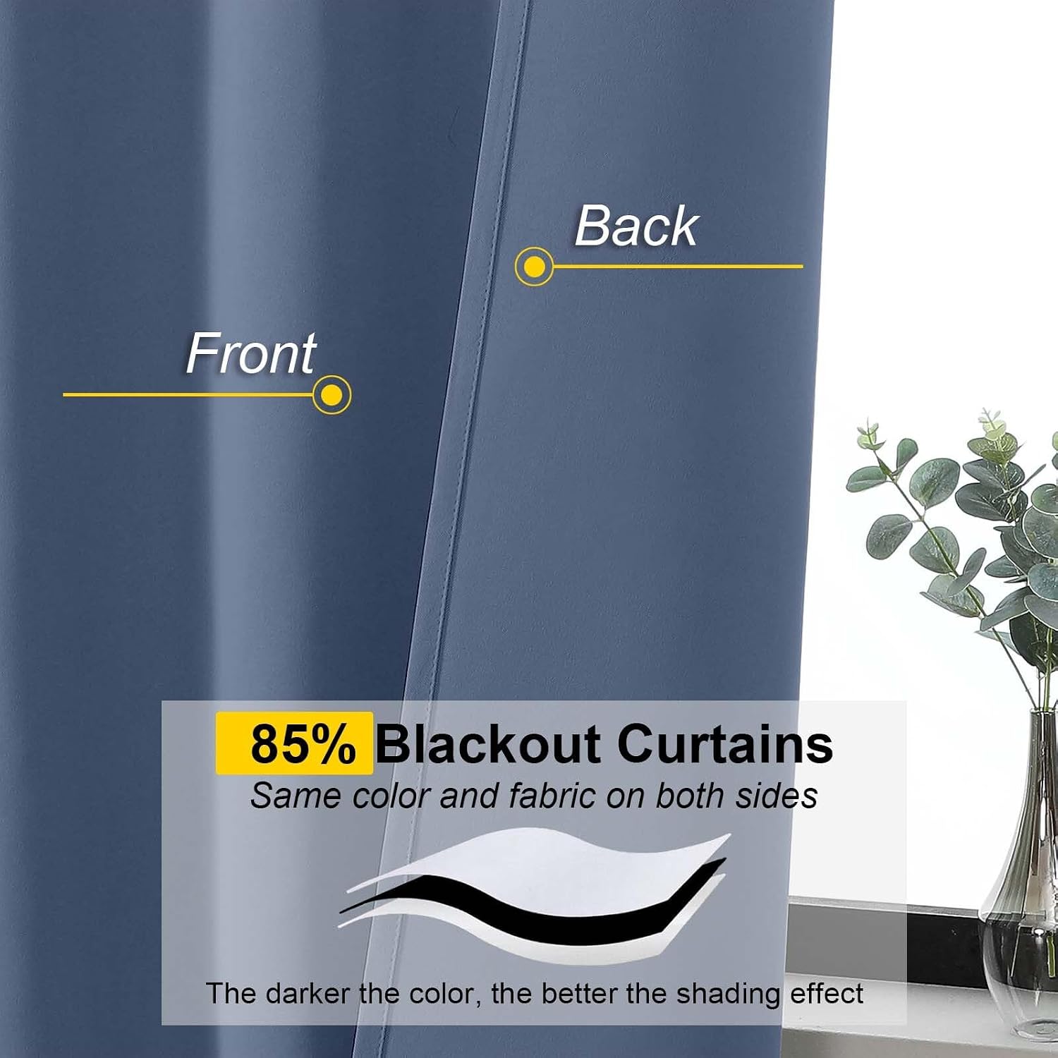 WelvetBLK Denim Room Darkening Curtains for Bedroom Living Room 45 Inch Length 2 Panels Set, Soft Solid Thermal Insulated Rod Pocket Short…