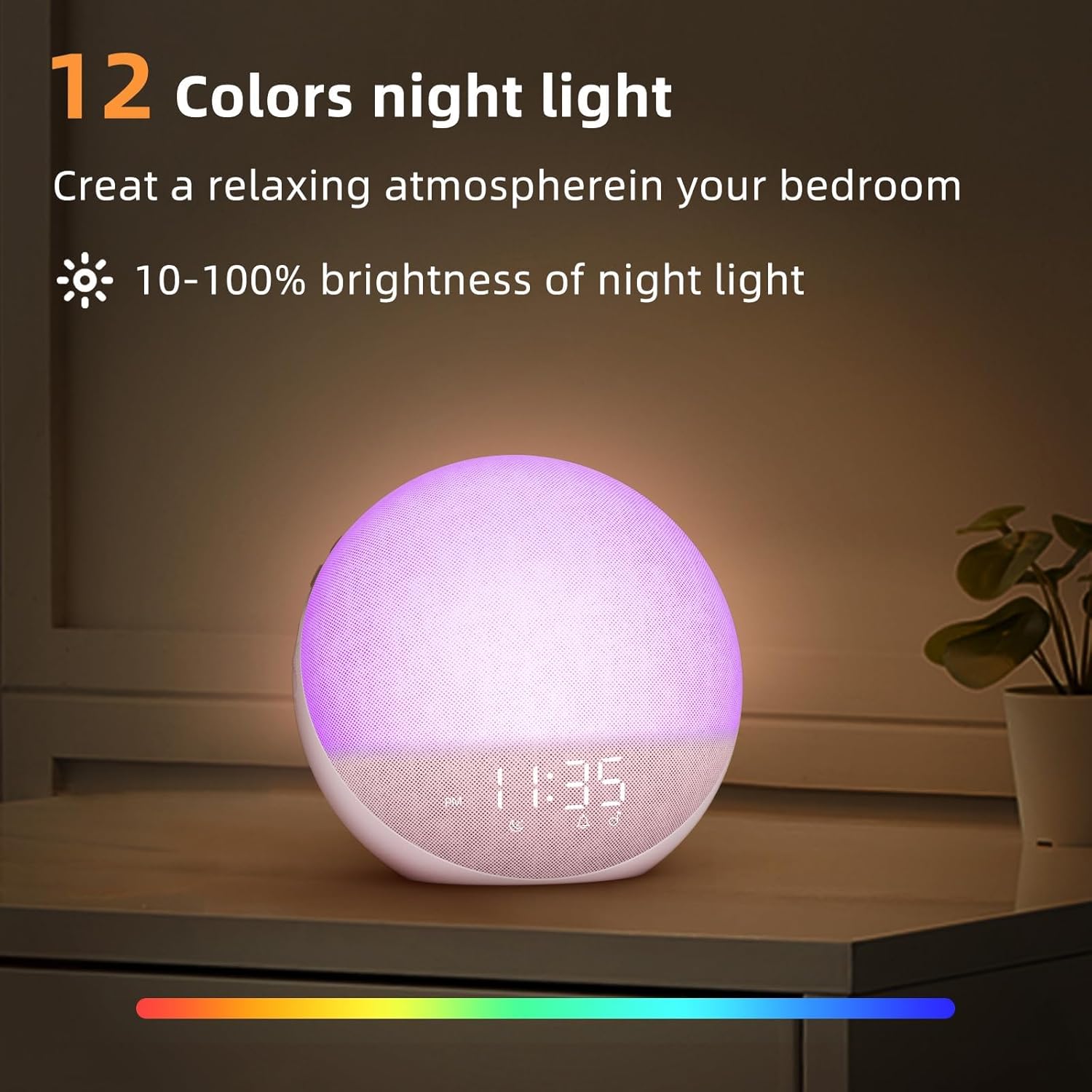 Odokee Sunrise Alarm Clock White Noise Machine: Natural Wake Up Light - Dimmable Clock with Bluetooth Speaker for Bedroom - 25 Sleep…