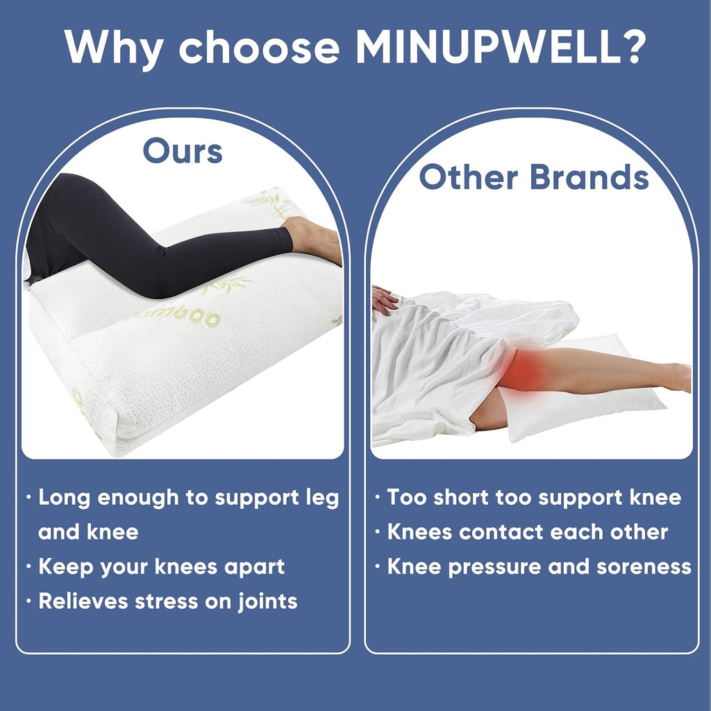MINUPWELL 6.5" Knee Pillow for Side Sleepers - 100% Shredded Memory Foam Leg Pillow for Side Sleeping - Between Leg & Under Hip Pillow…