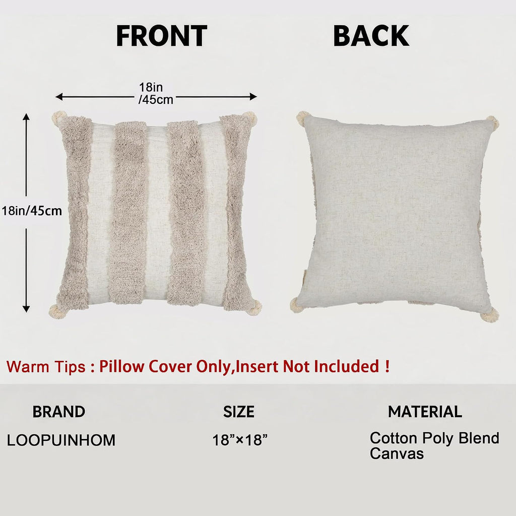 Loopuinhom Boho Pillow Covers 18X18 Inch Boho Tufted Linen Throw Pillow Covers Decorative Pompoms Cushion Cover Farmhouse Pillow Case for C…