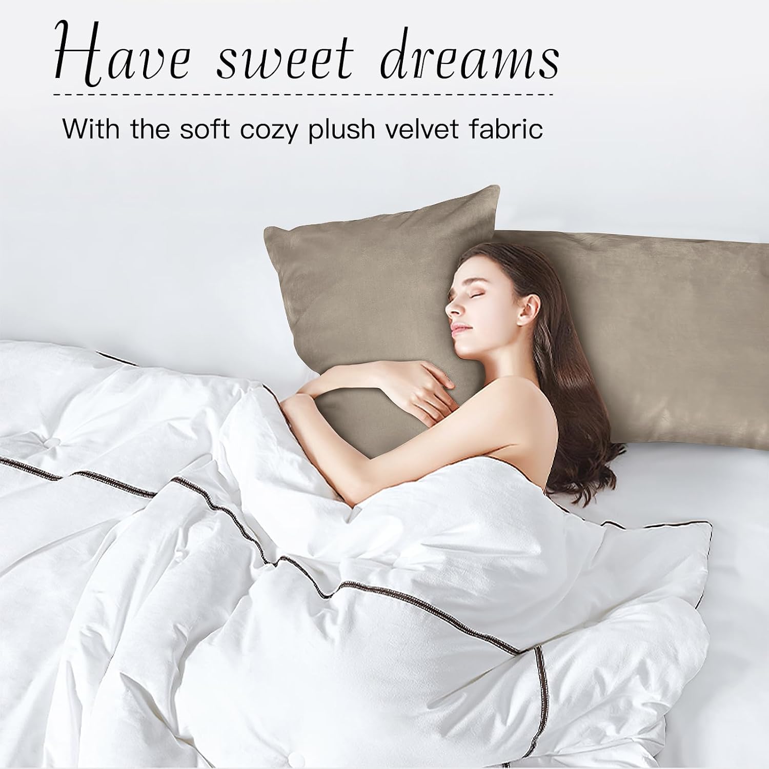 StangH Soft Velvet Pillowcase Bed Pillow Cover for Hair and Skin, Queen Size (Camel Beige, 20 x 30 inches) Set of 2, Luxury Warm Pillow Cov…