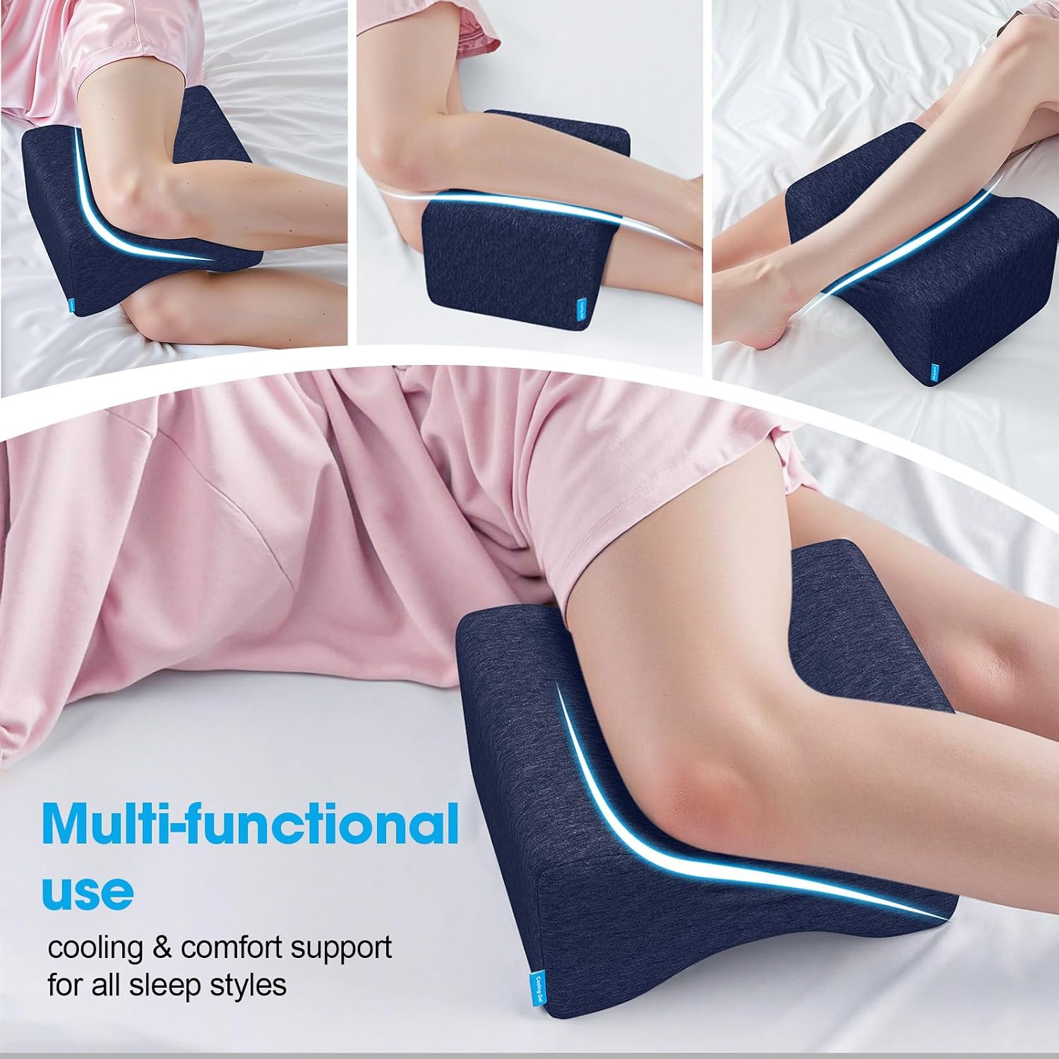 Knee Pillow for Side Sleepers with Cooling Gel, Memory Foam Elevation Pillow for Spine Aligning, Sciatica, Back, Hip, Knee, Ankle Pain…