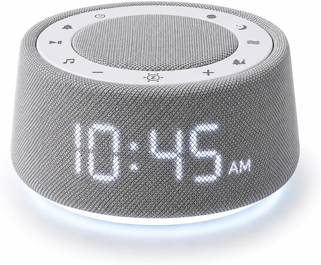 White Noise Alarm Clock for Bedroom, Bluetooth Speaker with Sleep Sounds & Ambient Night Light, Digital Bedside Clock for Adults & Heavy…