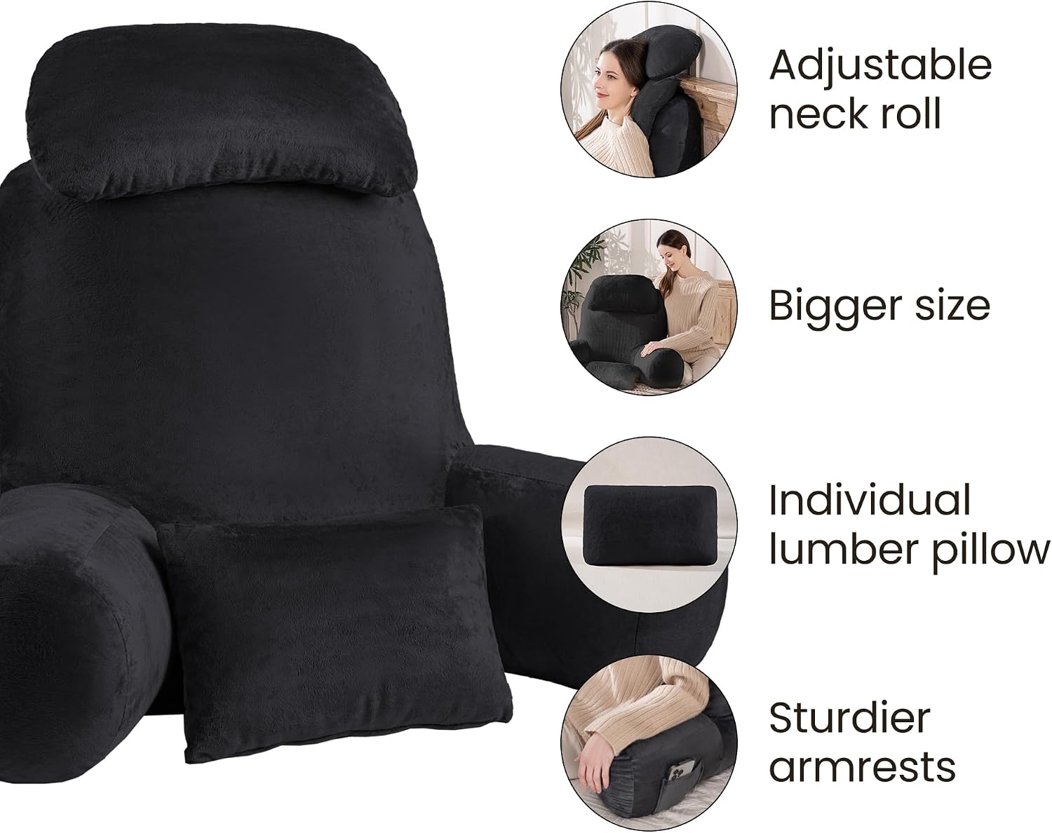 NOONTIDE Reading Pillow for Sitting up in Bed and Couch,32" X-Large Back Pillow for Adult & Teens with Soft Adjustable Neck Roll Backrest…
